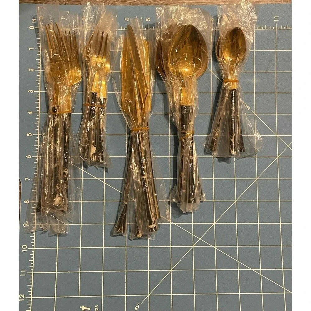20 Piece Faux Black Marbled Handles & Gold Stainless Steel Silverware Set